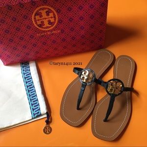 Tory Burch Black Leather Mini Miller Sandals